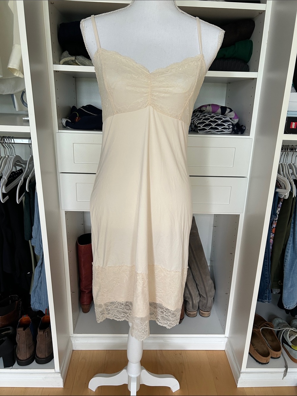 Cream Lace-Trim Slip Dress with Adjustable Straps